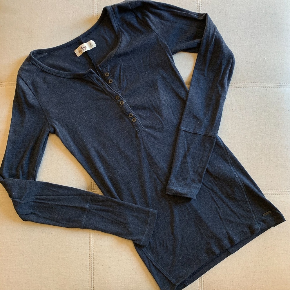 Blue Grey Hollister Long Sleeve Henley S